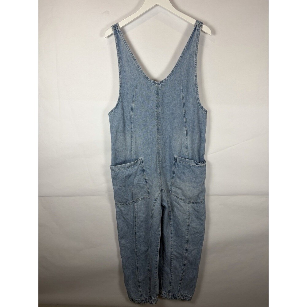 We The Free Blue Denim High Roller Sleeveless Jumpsuit Pockets Size M